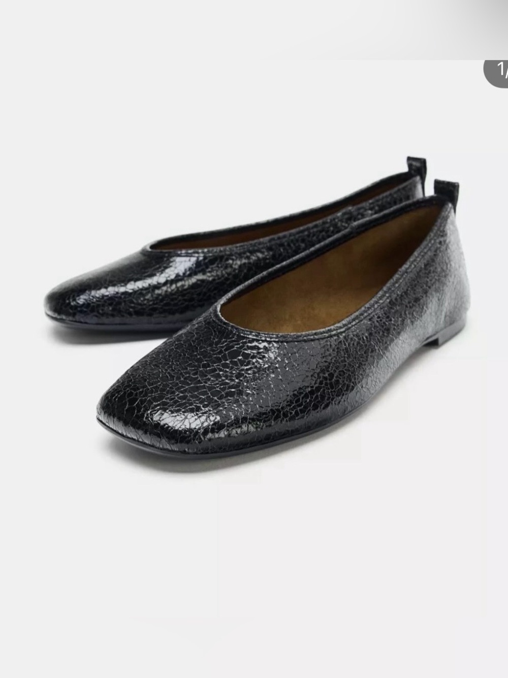 Zara Crackled-Effect Black Ballet Flats Size 6